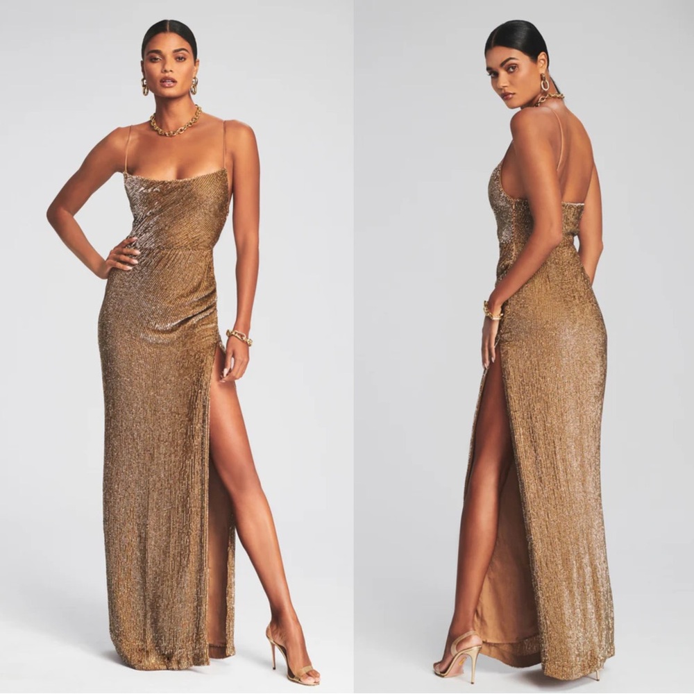 Retrofête Katya Sequin Dress in Bronze New Womens Long Maxi Gown